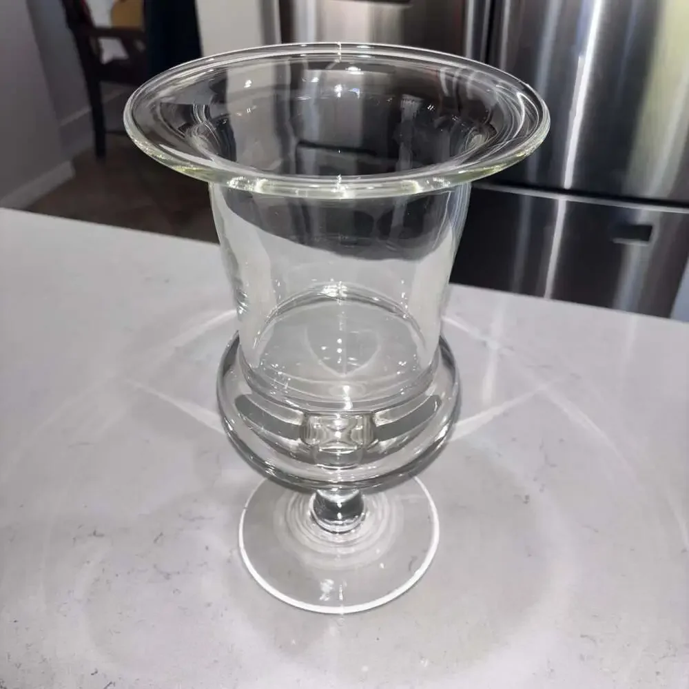 Hand Blown Clear Glass Urn Pedestal Hurricane Vase 12” Heavy